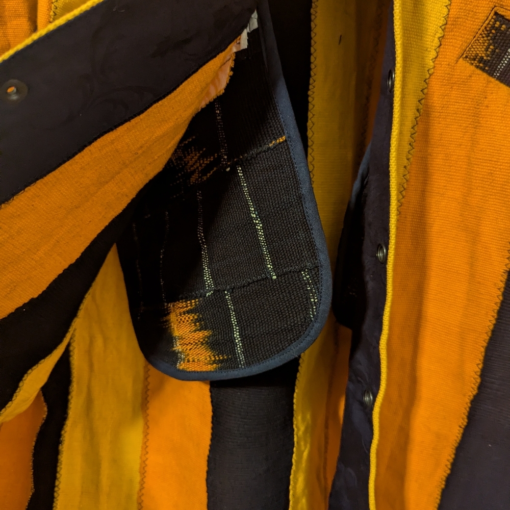 Larry Jay Ghanaian Designer Stylish Long Orange and Indigo Coat - Picture 10 of 10